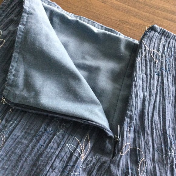 Floral Embroidered Flared Skirt - Shades of Blue and White - Picture 5 of 5